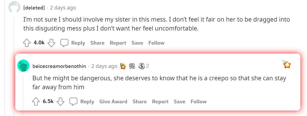 Reactions from other users (Reddit/r/TrueOffMyChest)