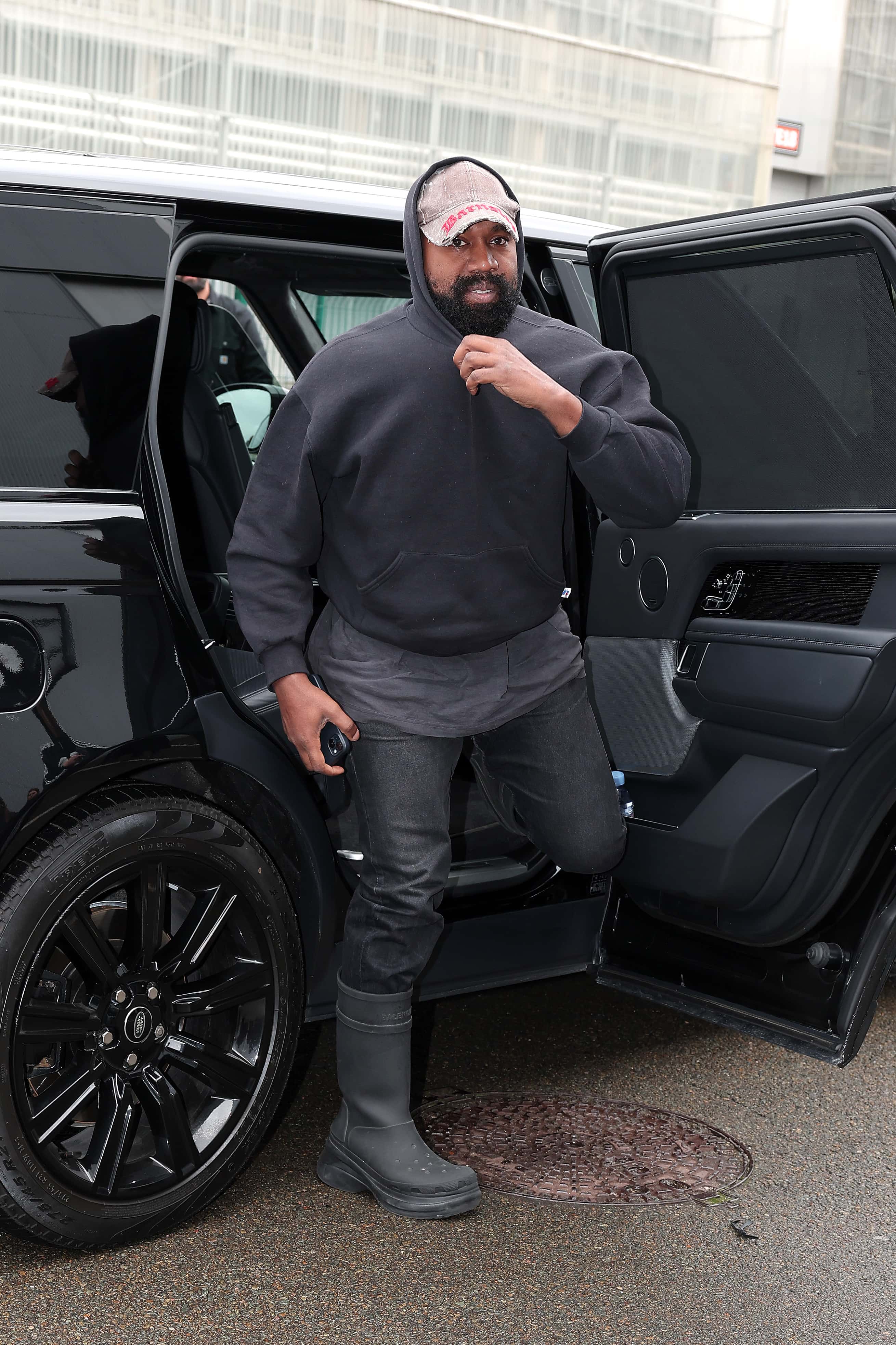 Kanye West attends the Balenciaga Womenswear Spring/Summer 2023 show as part of Paris Fashion Week on October 02, 2022, in Villepinte, France. (Photo by Jacopo M. Raule/Getty Images For Balenciaga )
