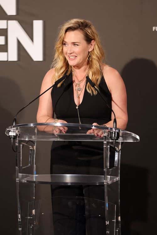 Kate Winslet speaks on stage at the L'Oréal Paris Lights on Women Award dinner at Hotel Martinez on May 27, 2022 in Cannes, France. (Photo by John Phillips/Getty Images For L'Oréal Paris)