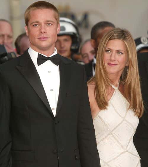 Actor Brad Pitt and wife actress Jennifer Aniston attend the World Premiere of the epic movie 