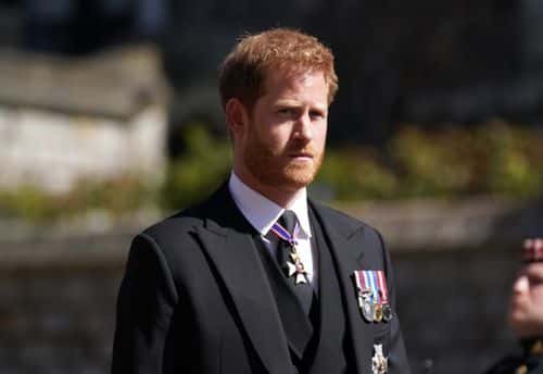 Prince Harry, Duke of Sussex follows the coffin of Queen Elizabeth II, as it travels from Westminster Abbey to Wellington Arch, on September 19, 2022 in London, England. (Photo by Stephane de Sakutin - WPA Pool/Getty Images)
