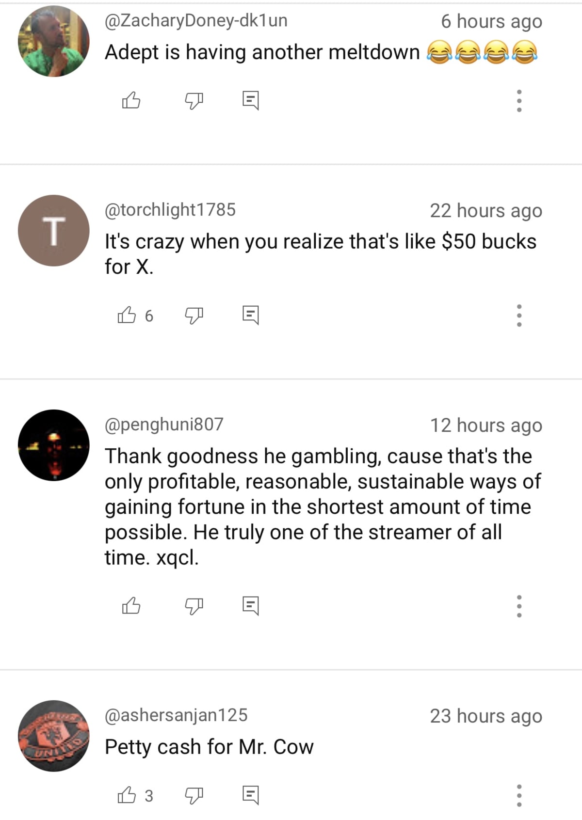 Comments on xQc's livestream (@xqcclips/youtube)