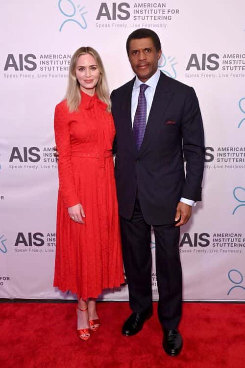 Host Emily Blunt and Dr. Philip O. Ozuah attend the American Institute For Stuttering 17th Annual Gala hosted by Emily Blunt on June 12, 2023 in New York City.