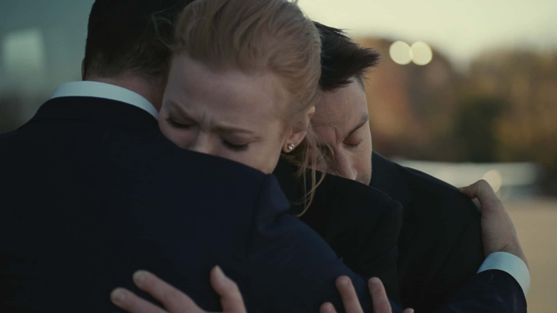 Jeremy Strong (Kendall), Sarah Snook (Shiv), and Kieran Culkin (Roman) in a still from 'Succession' Season 3 (HBO)