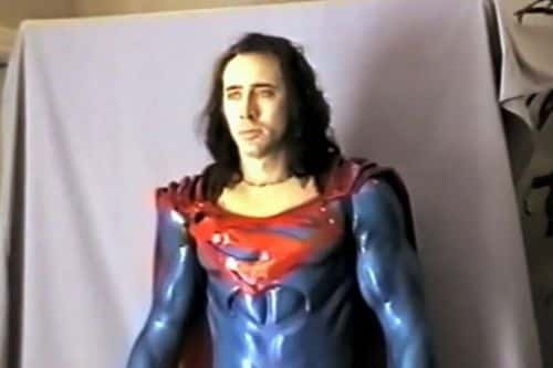 Nicholas Cage in a still from test footage of Superman Lives (@TDOSLWH/Twitter)