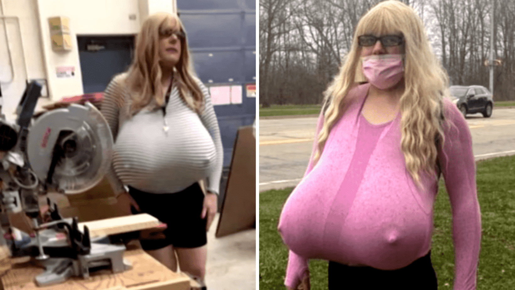 Kayla Lemieux, a transgender teacher with Z-cup breasts, has landed a new job at Nora Frances Henderson Secondary School in Ontario (YouTube/Rebel News)