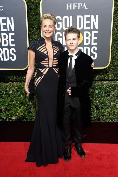 Actor Sharon Stone and Roan Joseph Bronstein attend The 75th Annual Golden Globe Awards at The Beverly Hilton Hotel on January 7, 2018 in Beverly Hills, California.