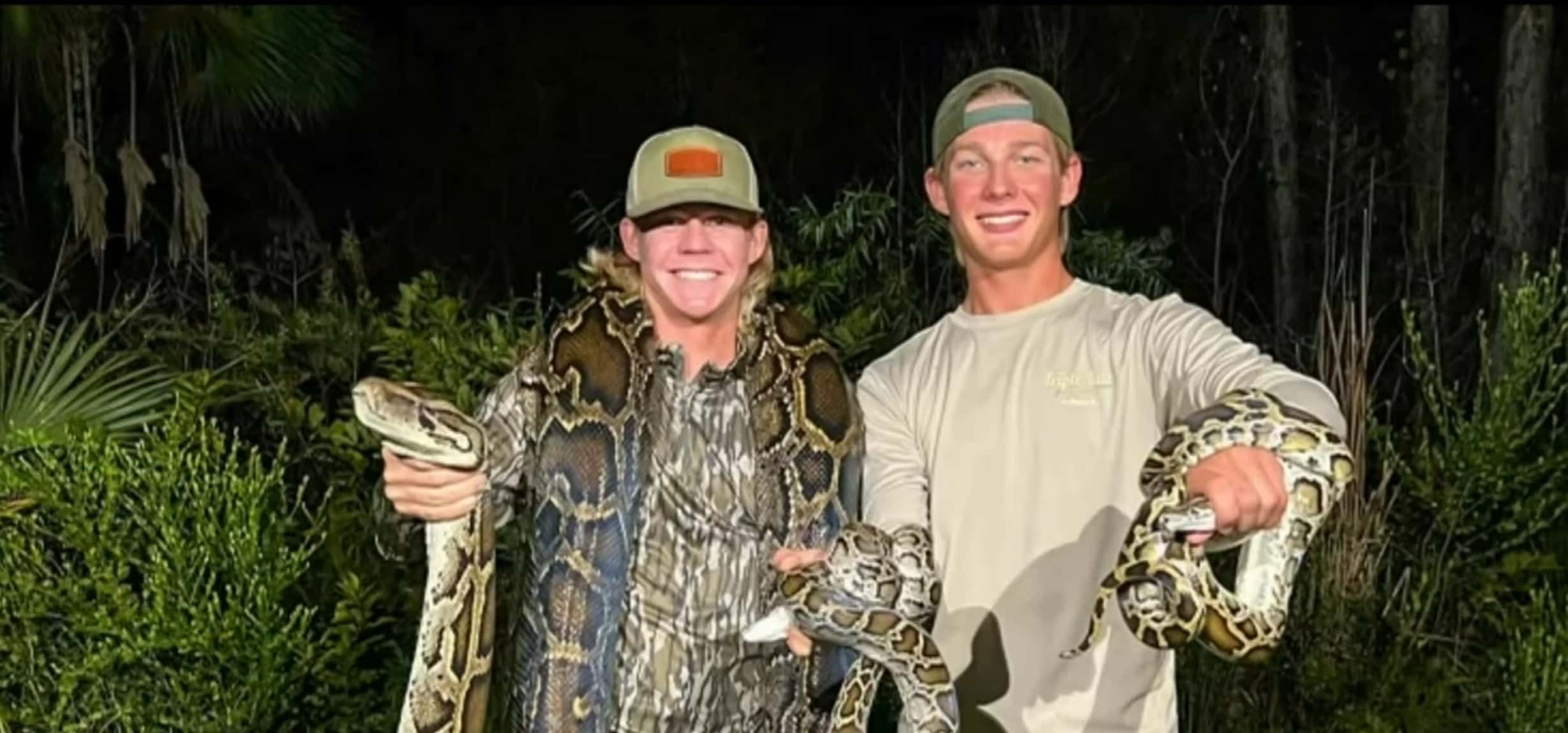 Jack Cronin was assisted by his fellow hunters in capturing the Burmese python (CBS Miami News screengrab)