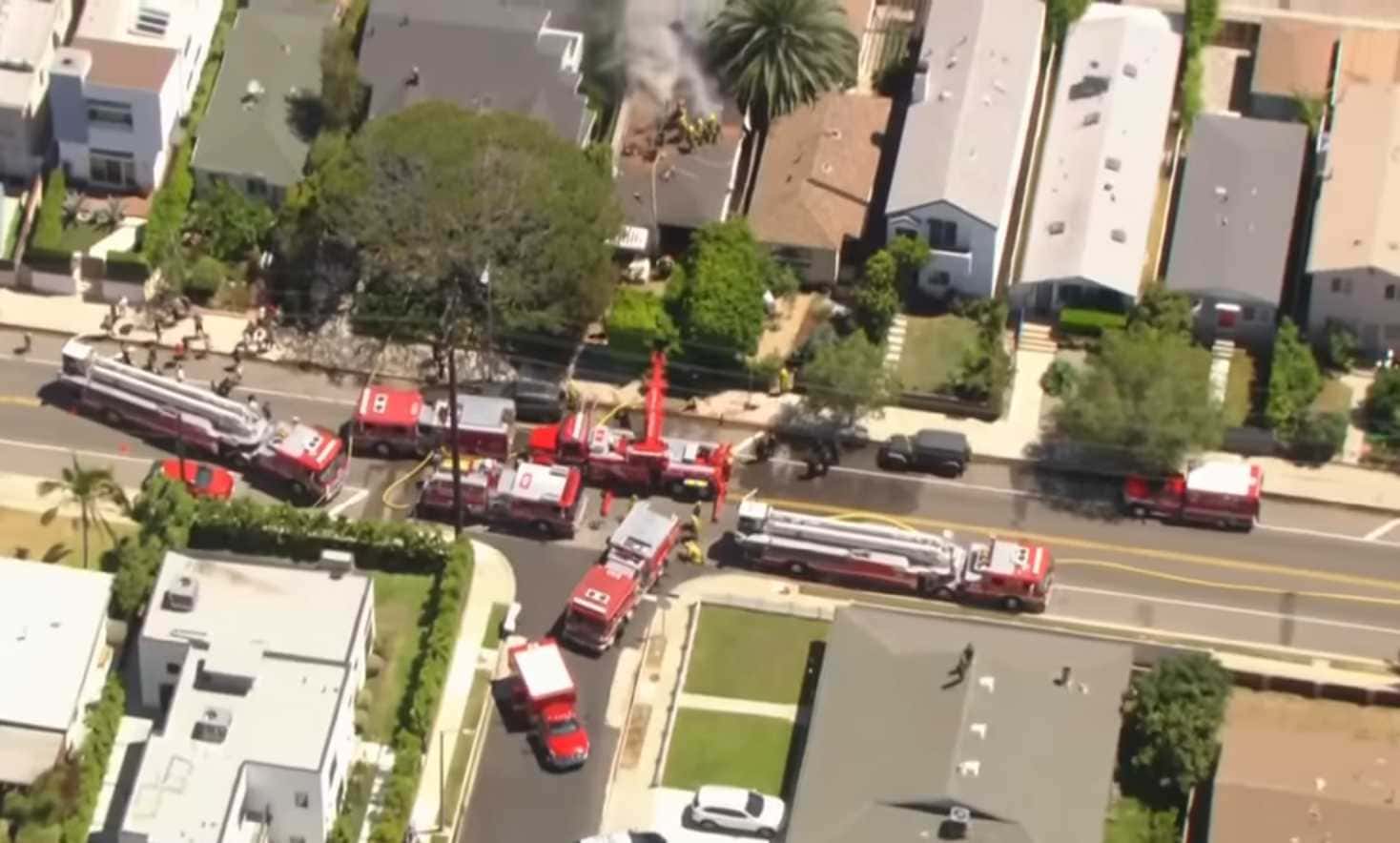 More than 50 firefighters were on scene to extinguish the blaze after the Anne Heche crash (Photo by Fox 11/Youtube)