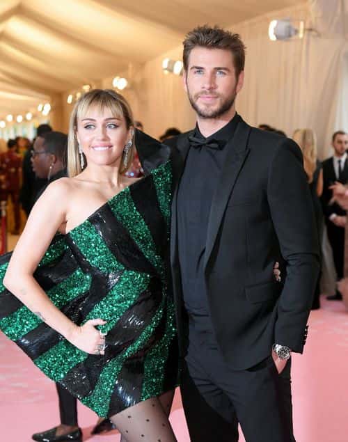 Miley Cyrus and Liam Hemsworth attend The 2019 Met Gala Celebrating Camp: Notes on Fashion at Metropolitan Museum of Art on May 06, 2019 in New York City.