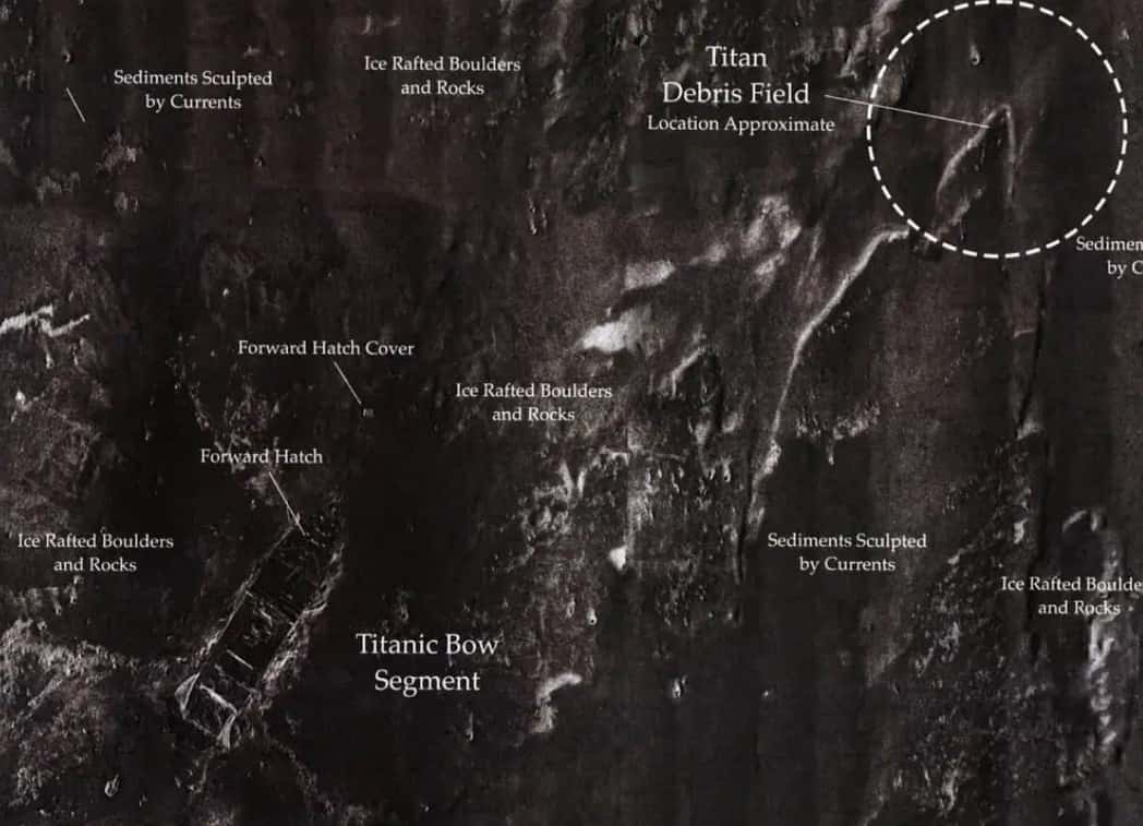 The map showing the debris site (RMS Titanic Inc.)