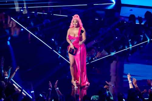Nicki Minaj speaks onstage at the 2022 MTV VMAs at Prudential Center on August 28, 2022 in Newark, New Jersey.