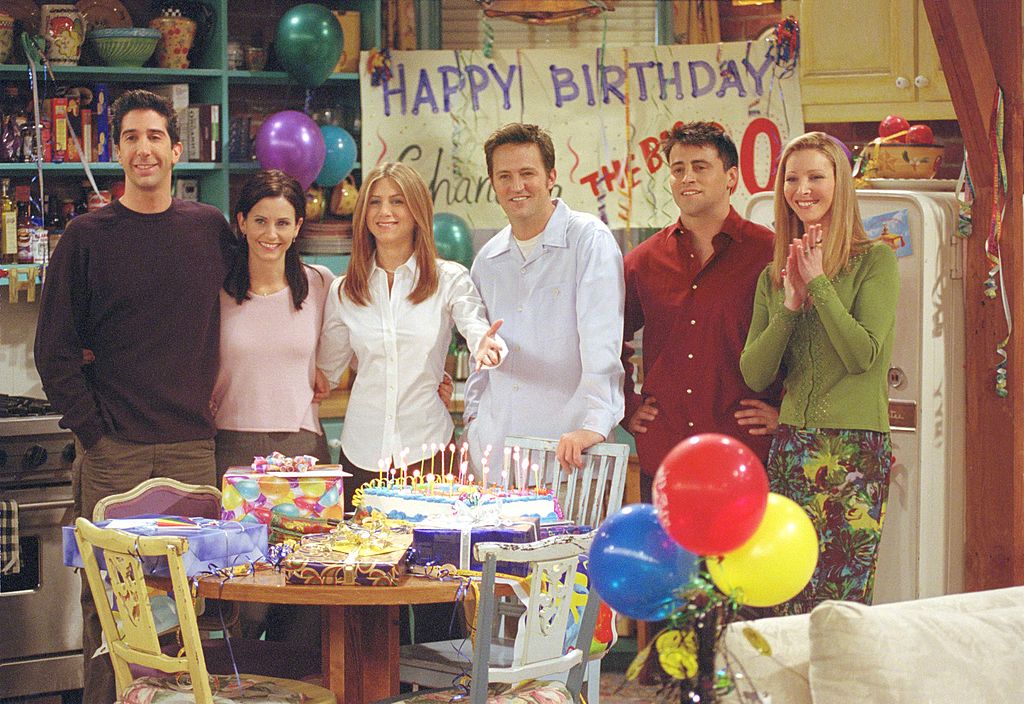 Cast members of NBC's comedy series 'Friends.' Episode: 'The One Where They All Turn Thirty.' (Photo by Warner Bros. Television)