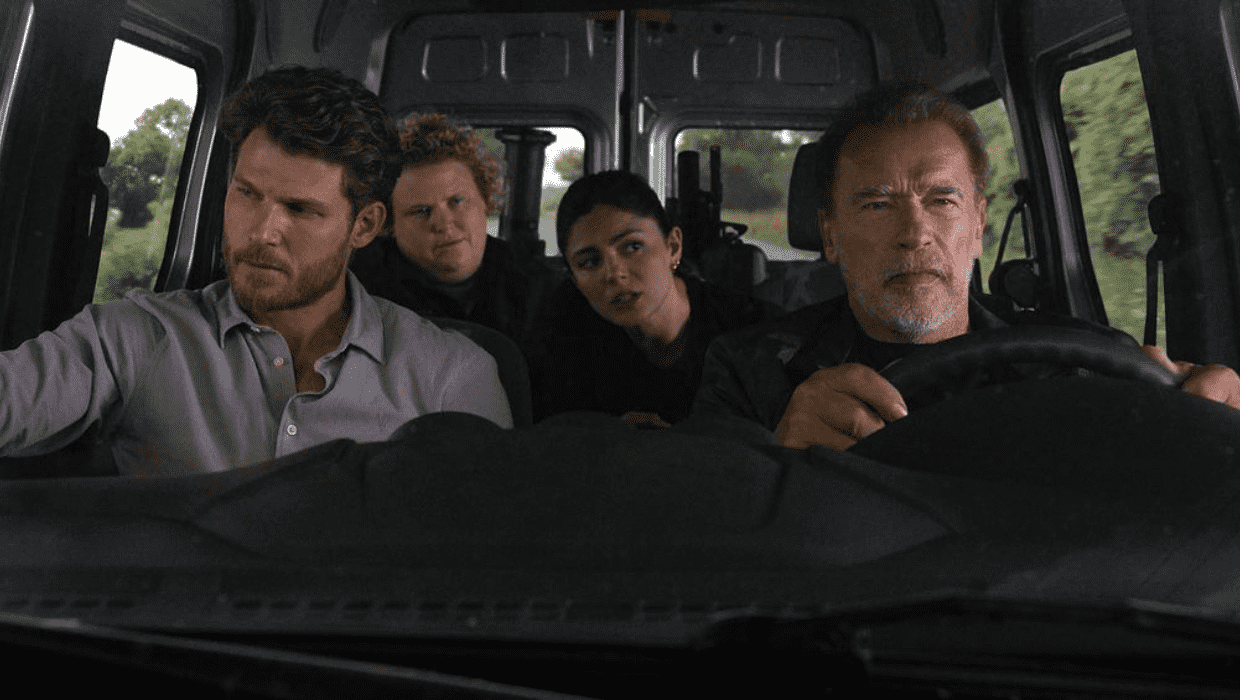 Travis Van Winkle, Fortune Feimster, Monica Barbaro and Arnold Schwarzenegger in 'FUBAR' (Instagram/@schwarzenegger)