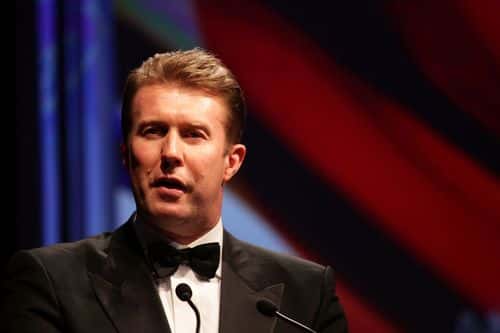 Television personality Peter Overton and event MC speaks during the Australian Olympic Committee Black Tie Dinner at the Sydney Convention & Exhibition Centre on July 27, 2011 in Sydney, Australia.