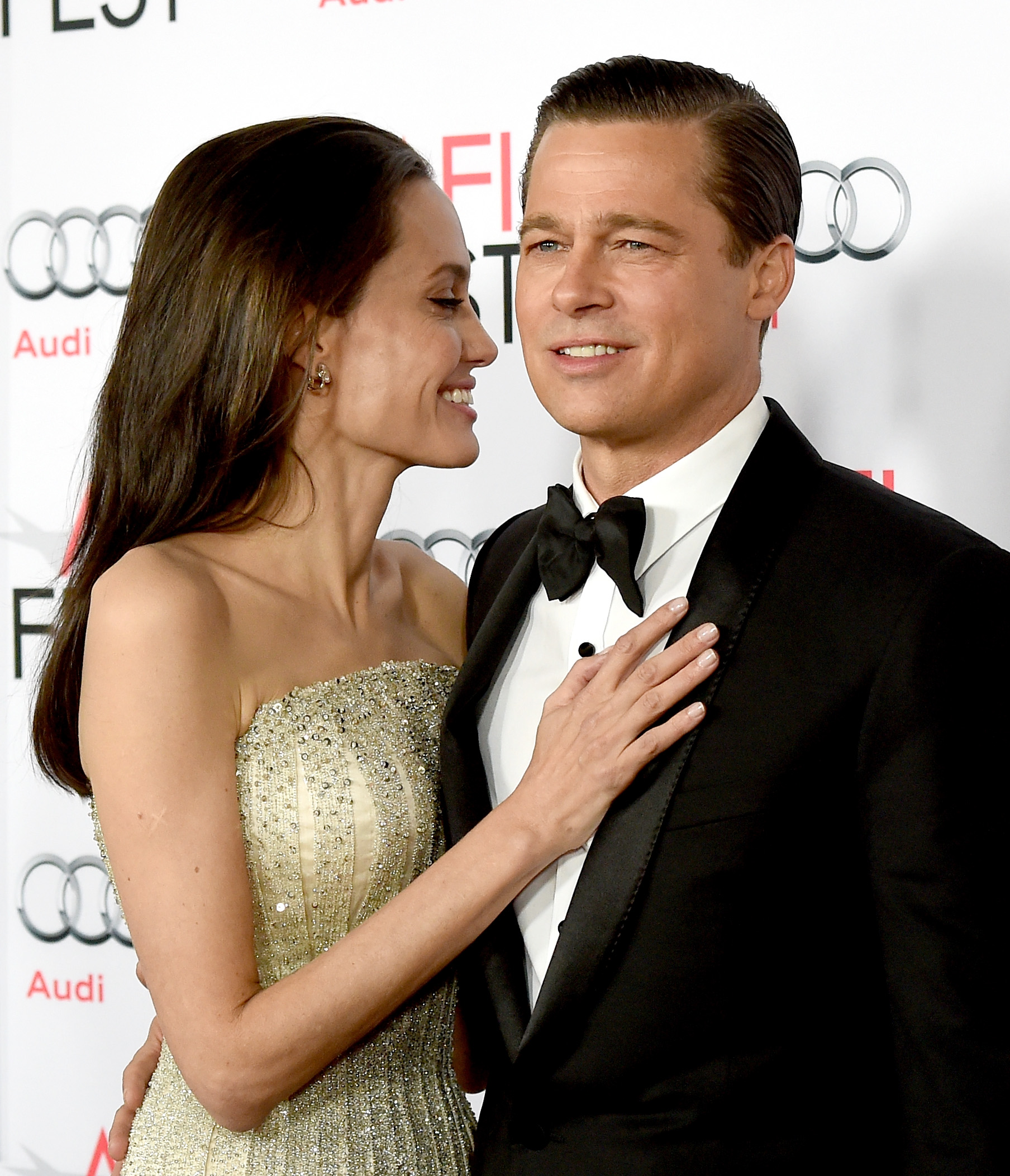 Actress/director Angelina Jolie Pitt (L) and husband actor Brad Pitt arrive at the AFI FEST 2015 presented by Audi opening night gala premiere of Universal Pictures' 'By The Sea' at the Chinese Theatre on November 5, 2015 in Los Angeles, California.