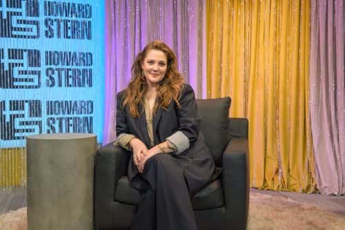 Drew Barrymore visits SiriusXM's 'The Howard Stern Show' at SiriusXM Studios on October 24, 2022 in New York City.