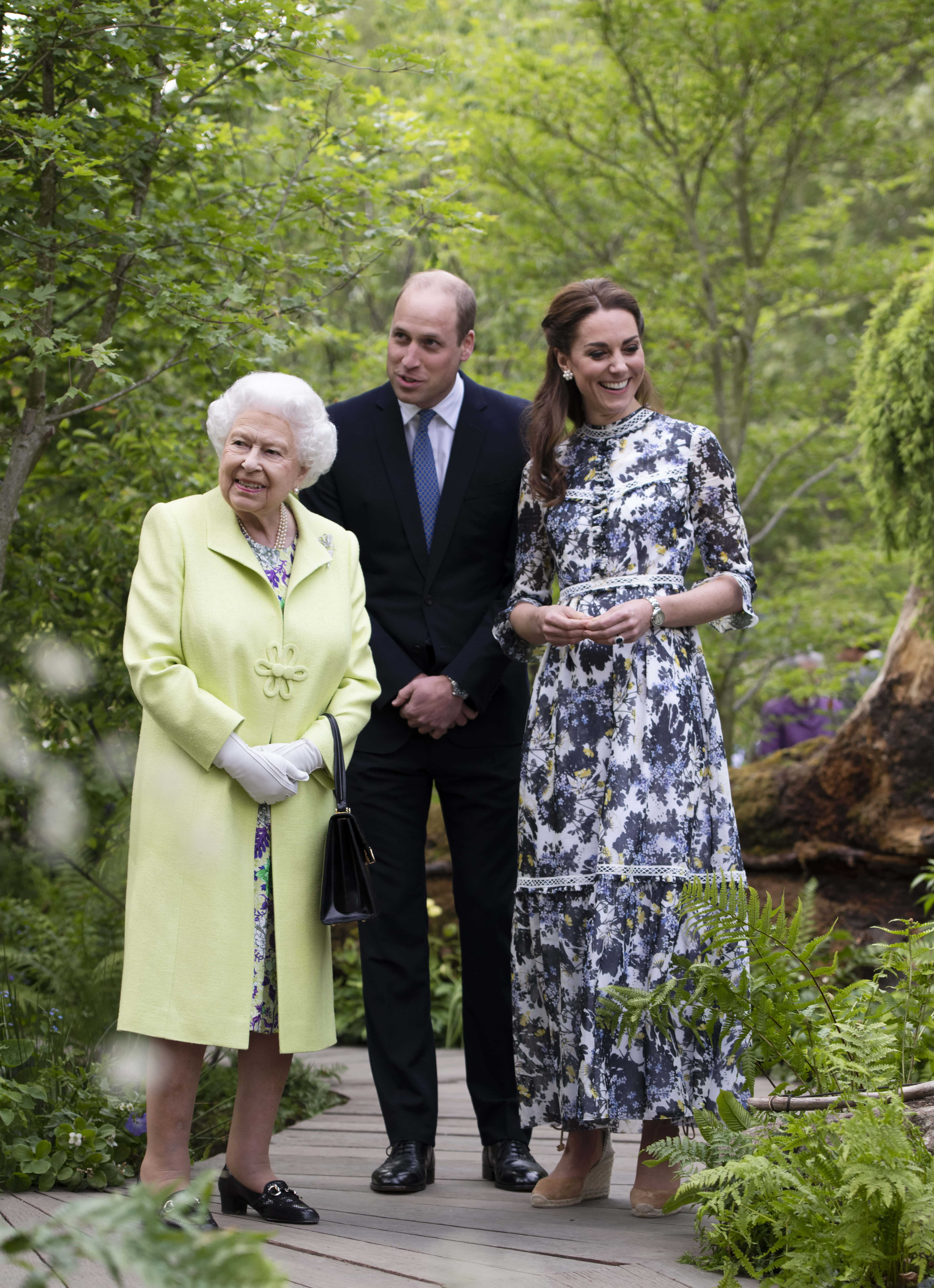 Queen Elizabeth II is shwon around 'Back to Nature' by Prince William and Catherine, Duchess of Cambridge at the RHS Chelsea Flower Show 2019 press day at Chelsea Flower Show on May 20, 2019 in London, England.