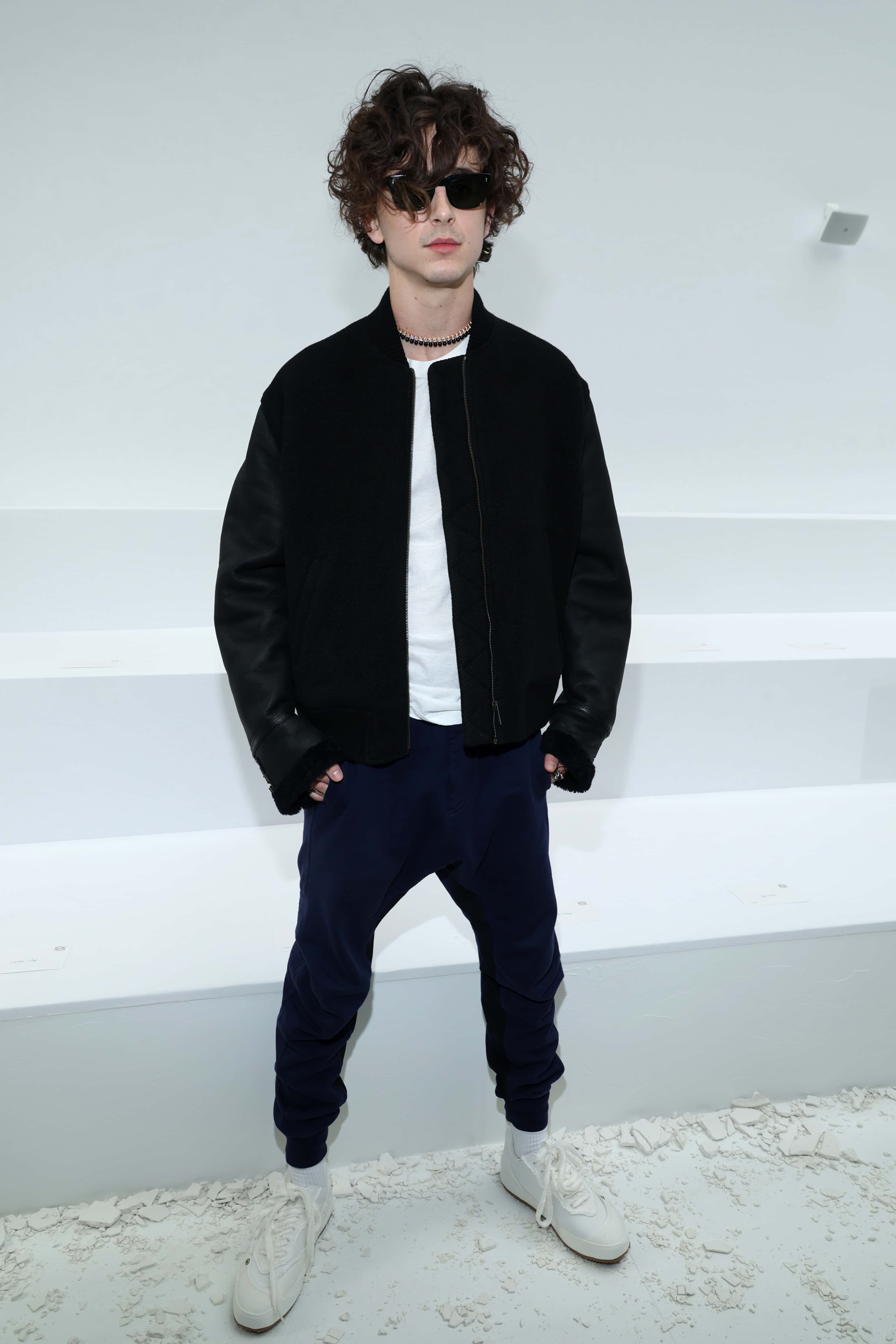Timothee Chalamet attends the Loewe Menswear Fall-Winter 2023-2024 show as part of Paris Fashion Week on January 21, 2023, in Paris, France. (Photo by Pascal Le Segretain/Getty Images)