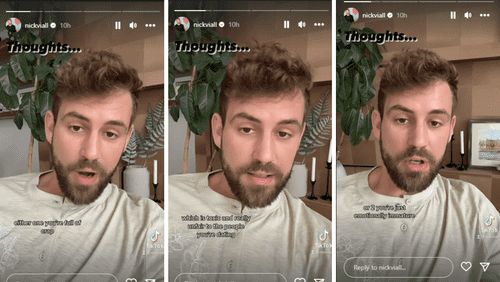 Nick Viall calls out Dom Gabriel for his connection with Georgia Hassarati in 'Perfect Match' (Instagram/nickviall)