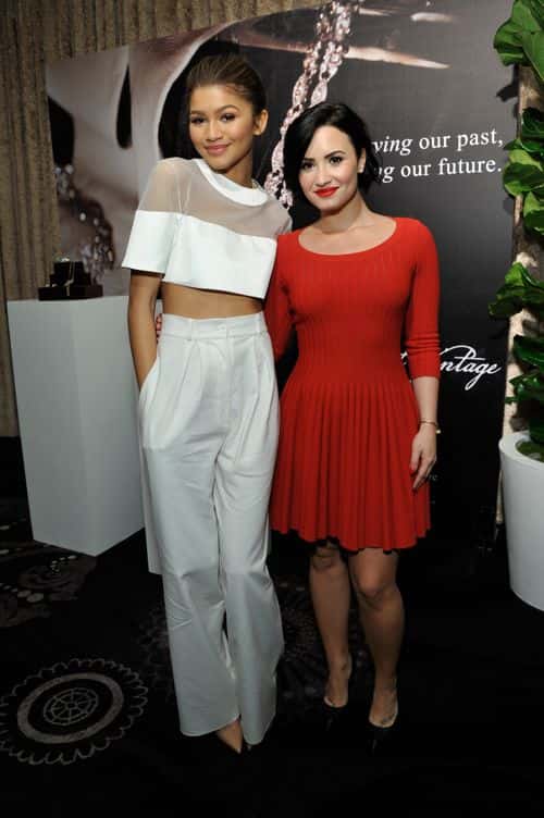 Honoree Zendaya (L) and actress Demi Lovato attend the 2nd Annual unite4:humanity presented by ALCATEL ONETOUCH at the Beverly Hilton Hotel on February 19, 2015 in Los Angeles, California.