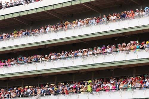 Spectators look on ahead of the 149th running of the Kentucky Derby at Churchill Downs on May 06, 2023 in Louisville, Kentucky.