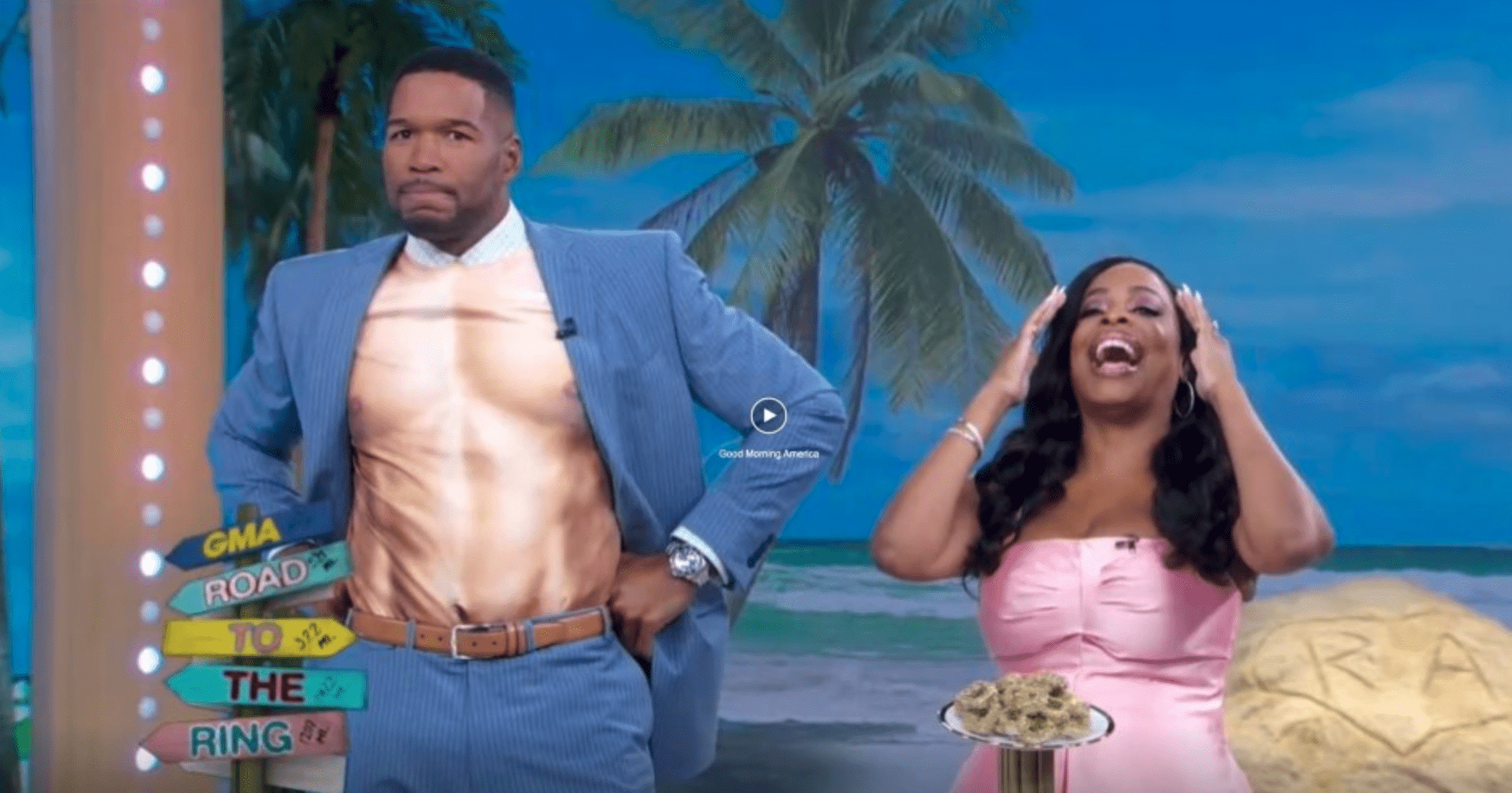 'GMA' Michael Strahan stripped on air after Robin Roberts told him that he was wearing too many clothes (ABC)