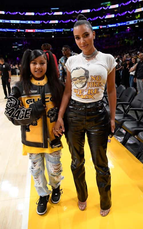 Kim Kardashian and daughter North West attend the the Western Conference Semifinal Playoff game between the Los Angeles Lakers and Golden State Warriors at Crypto.com Arena on May 12, 2023 in Los Angeles, California.