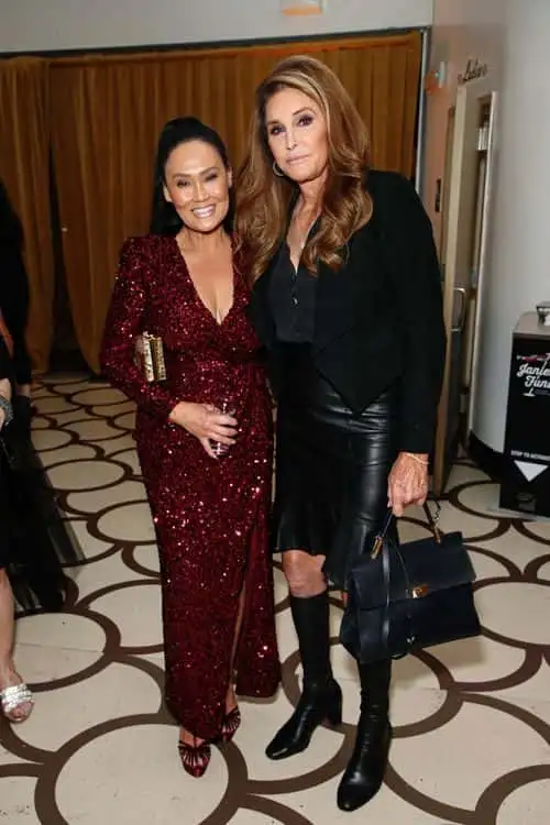 (L-R) Tia Carrere and Caitlyn Jenner attend Steven Tyler's 4th Annual GRAMMY Awards® Viewing Party benefitting Janie's Fund presented by Live Nation at Hollywood Palladium on April 03, 2022 in Los Angeles, California.