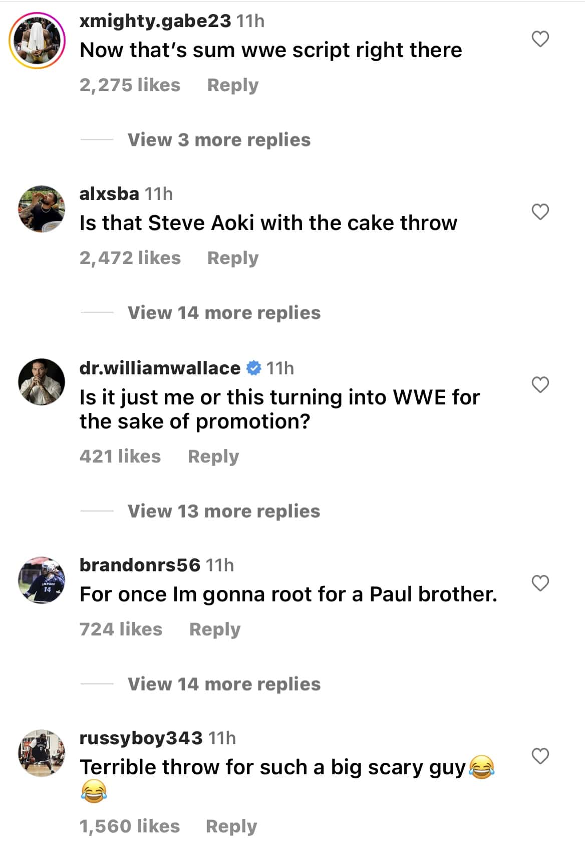 comment section from Paul's video shared by sports center (@sportscenter/