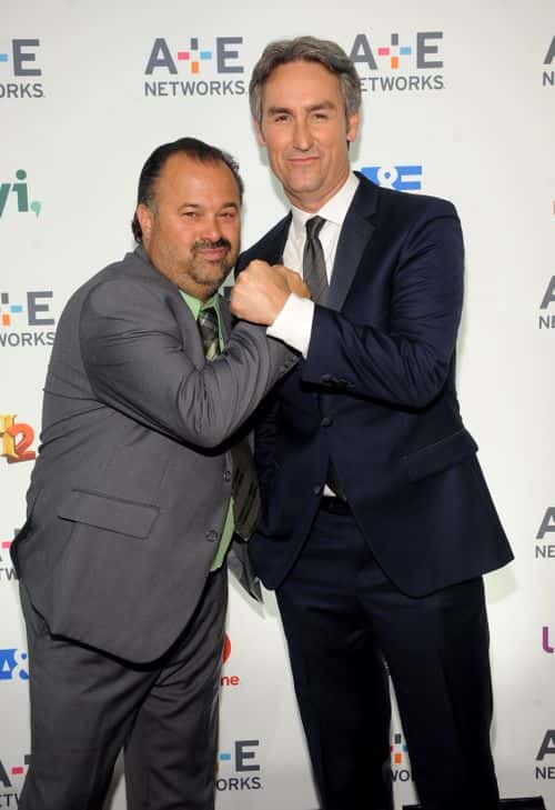 TV personalities Frank Fritz (L) and Mike Wolfe attend 2015 A+E Networks Upfront on April 30, 2015 in New York City.