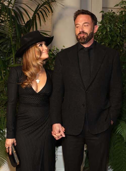 (L-R) Jennifer Lopez and Ben Affleck attend the Ralph Lauren SS23 Runway Show at The Huntington Library, Art Collections, and Botanical Gardens on October 13, 2022 in San Marino, California.