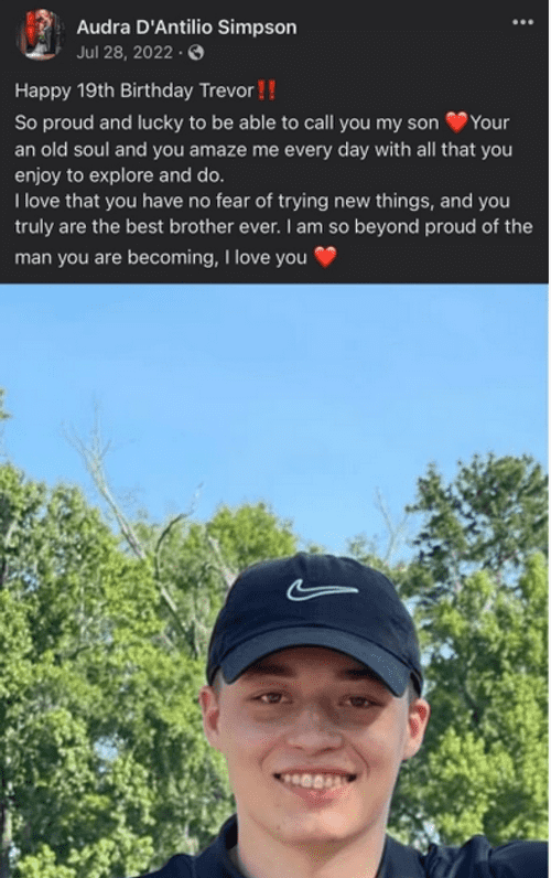 Trevor Bickford's mother shared lovable message for his son (Facebook/Audra dantilio simpson)