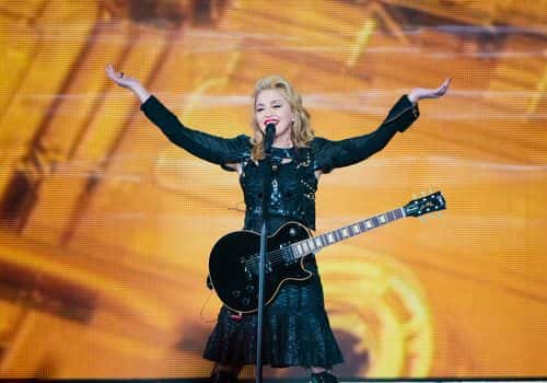 Madonna performs at the MDNA North America Tour Opener at the Wells Fargo Center August 28, 2012 in Philadelphia, Pennsylvania.