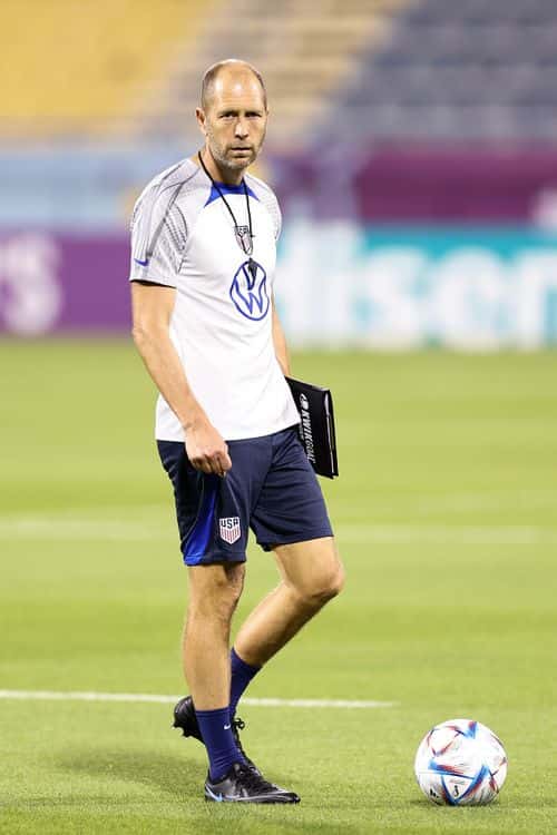 Gregg Berhalter, Head Coach of United States, looks on during the United States Training and Press Conference at Al Gharafa SC Stadium on November 19, 2022 in Doha, Qatar.