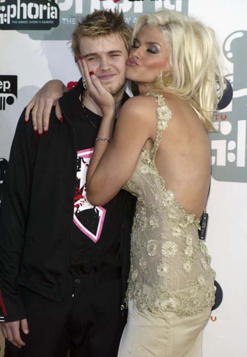 Model Anna Nicole Smith, and her son Daniel Smith arrive at G-Phoria - The Award Show 4 Gamers held on July 31, 2004 at the Shrine Auditorium, in Los Angeles, California.