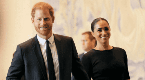 NEW YORK, NEW YORK - JULY 18:  Prince Harry, Duke of Sussex and Meghan, Duchess of Sussex arrive at the United Nations Headquarters on July 18, 2022 in New York City. Prince Harry, Duke of Sussex is the keynote speaker during the United Nations General assembly to mark the observance of Nelson Mandela International Day where the 2020 U.N. Nelson Mandela Prize will be awarded to Mrs. Marianna Vardinogiannis of Greece and Dr. Morissanda Kouyaté of Guinea.  (Photo by Michael M. Santiago/Getty Images)