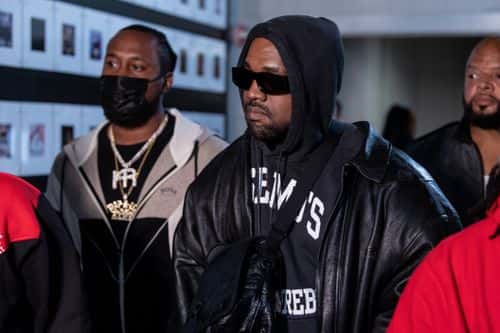 Ye arrives to the arena for the fight between Jamel Herring and Shakur Stevenson at State Farm Arena on October 23, 2021 in Atlanta, Georgia.