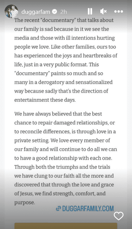 'Counting On' alum Jim Bob and Michelle Duggar issues statement against new docuseries (Instagram/@duggarfam)