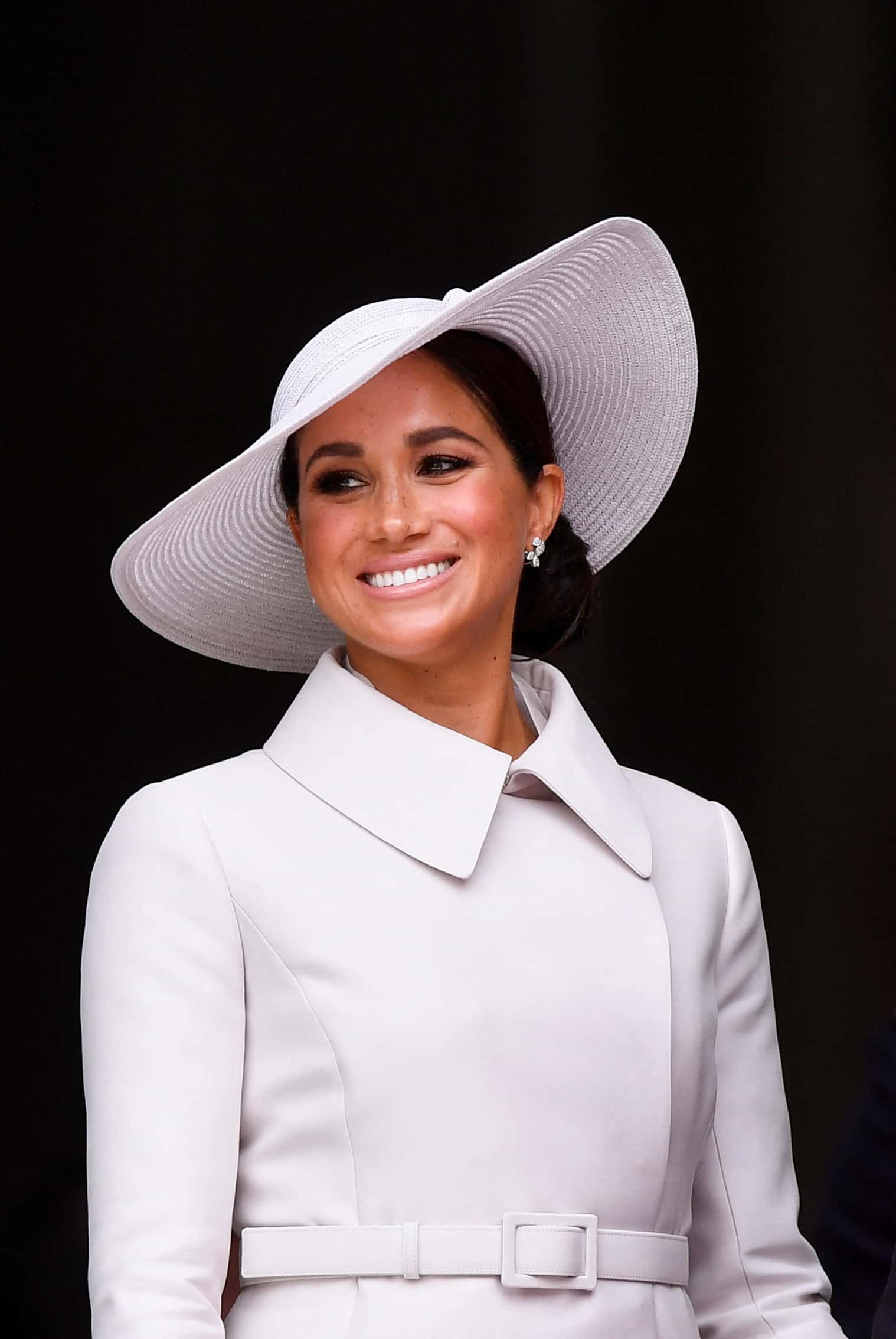Meghan, Duchess of Sussex, leaves after attending the National Service of Thanksgiving at St Paul's Cathedral during the Queen's Platinum Jubilee celebrations on June 3, 2022 in London, England. The Platinum Jubilee of Elizabeth II is being celebrated from June 2 to June 5, 2022, in the UK and Commonwealth to mark the 70th anniversary of the accession of Queen Elizabeth II on 6 February 1952.