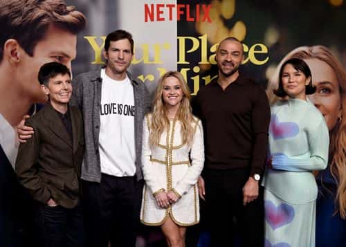NEW YORK, NEW YORK - FEBRUARY 06: (L-R) Tig Notaro, Ashton Kutcher, Reese Witherspoon, Jesse William