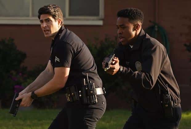 Brandon Routh (Doug Stanton) and Titus Makin Jr (Jackson West) in 'The Rookie' (ABC)