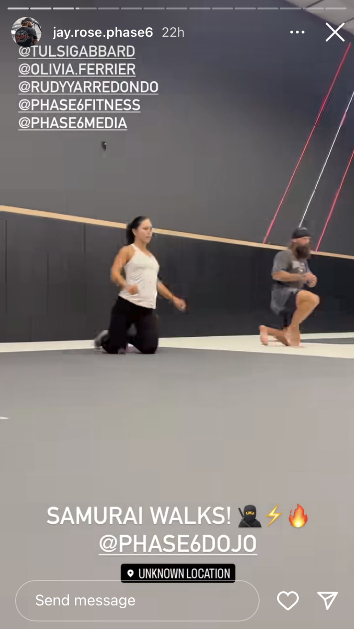 Tulsi Gabbard was instructed by Jay Rose, founder of Phase Six media, during her workout (@tulsigabbard/Instagram)