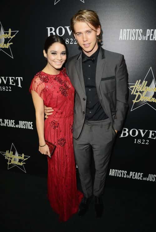 Actress Vanessa Hudgens (L) and actor Austin Butler attend the 7th Annual Hollywood Domino and Bovet 1822 Gala benefiting artists for peace and justice at Sunset Tower on February 27, 2014 in West Hollywood, California. (Photo by Jason Merritt/Getty Images for Hollywood Domino)