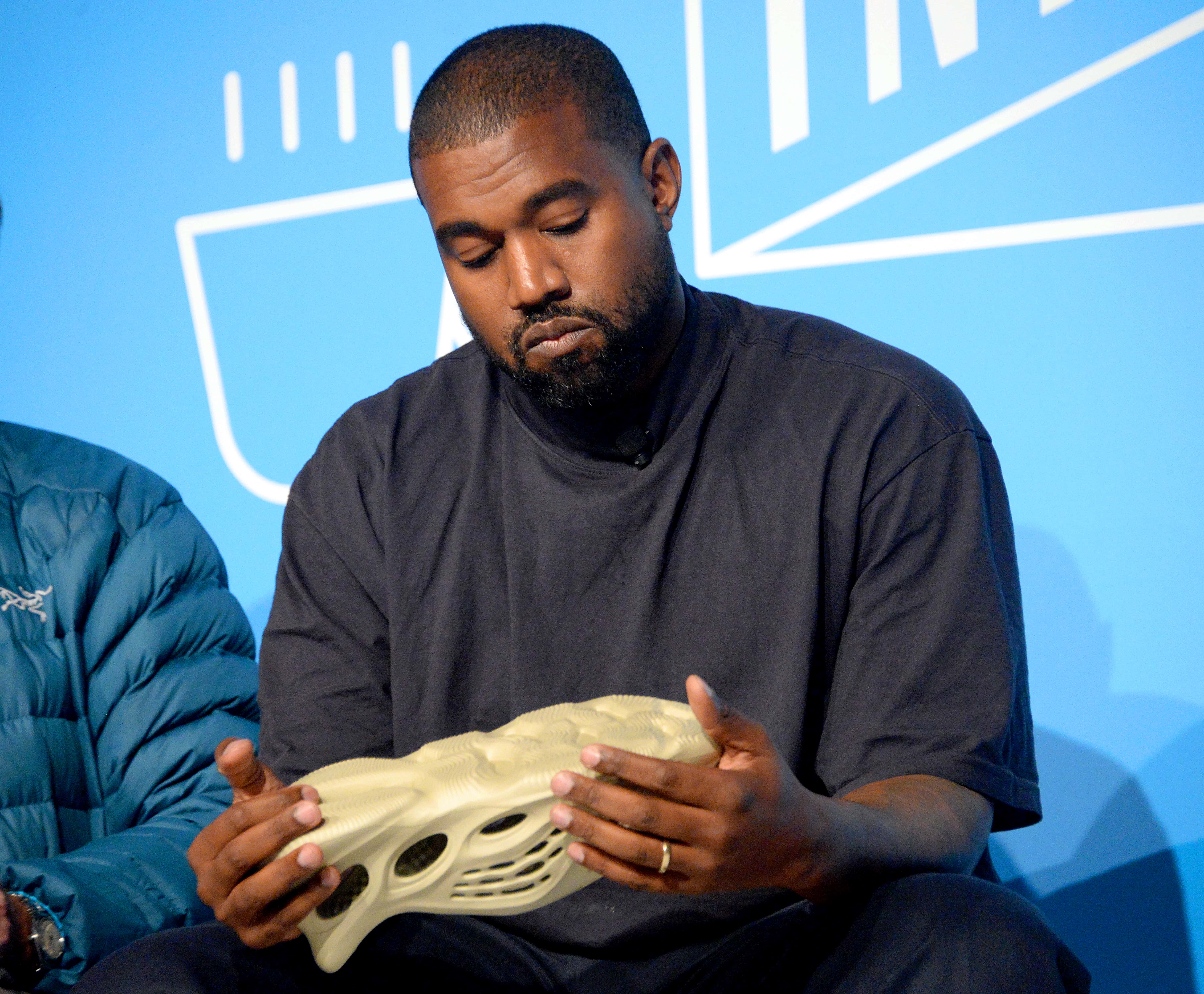 Kanye West speaks on stage at the 