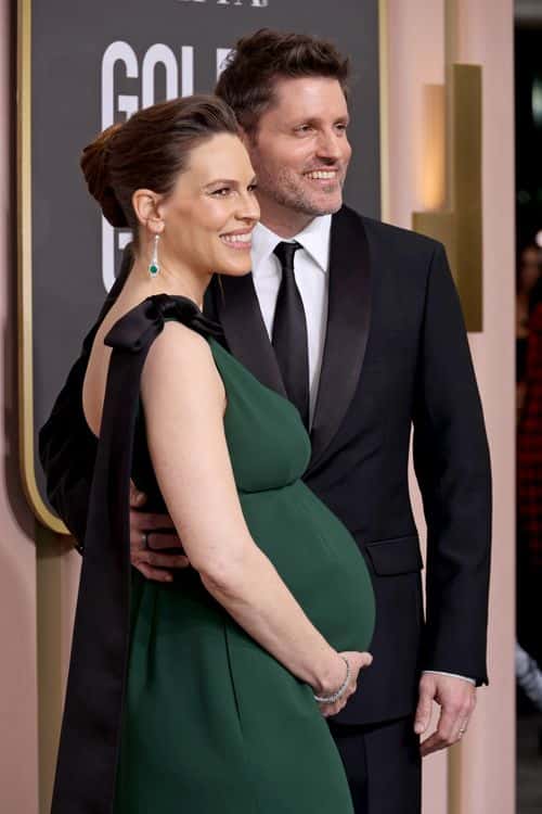 (L-R) Hilary Swank and Philip Schneider attend the 80th Annual Golden Globe Awards at The Beverly Hilton on January 10, 2023 in Beverly Hills, California.