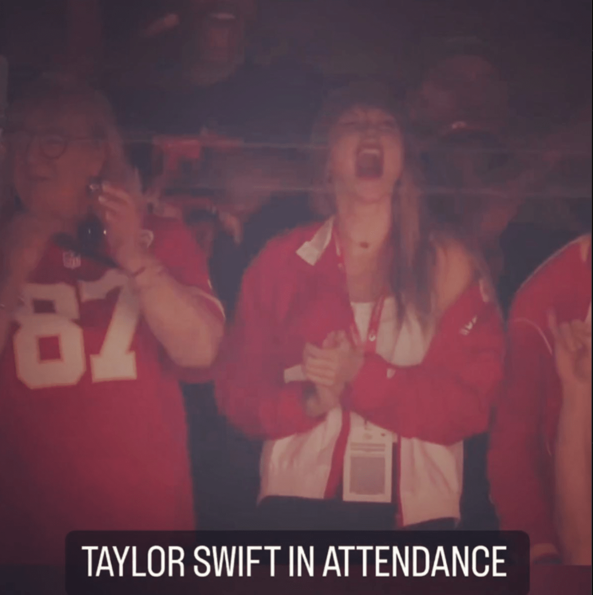 Taylor Swift and Travis Kelce's mother were spotted cheering and appeared to be sporting Kansas City Chiefs clothing as they showed their support