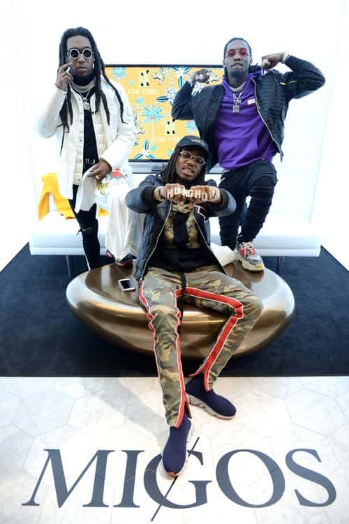 Takeoff, Quavo and Offset attend the Migos collection launch at MUSIC IS UNIVERSAL, Bloomingdale's exclusive partnership with Universal Music Group & Bravado at Bloomingdale's 59th Street Store on January 26, 2018 in New York City.