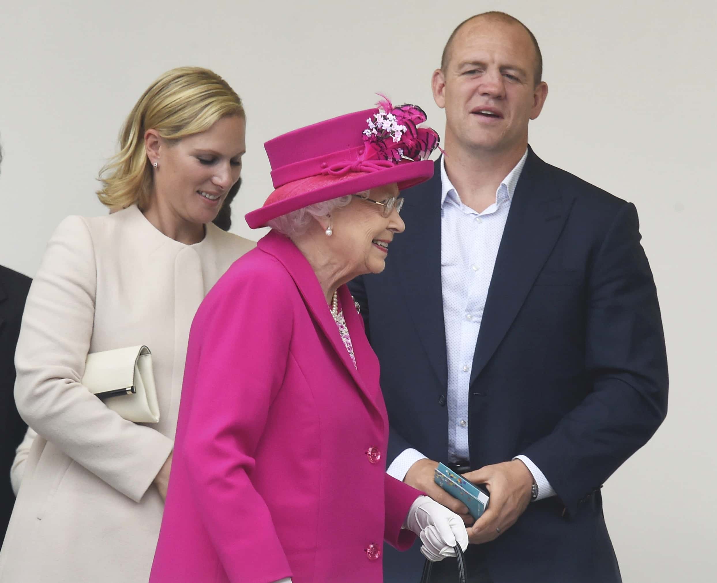 Zara Phillip, Mike Tindall and Queen Elizabeth II leave after attending
