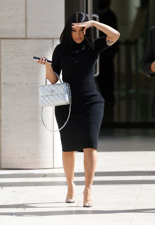 Cardi B is seen departing the Ronald Reagan Federal Building and U.S. Courthouse on October 20, 2022 in Santa Ana, California. Cardi B is being sued for copyright infringement after allegedly using an image of a man's tattoo on an album cover. (Photo by Frazer Harrison/Getty Images)